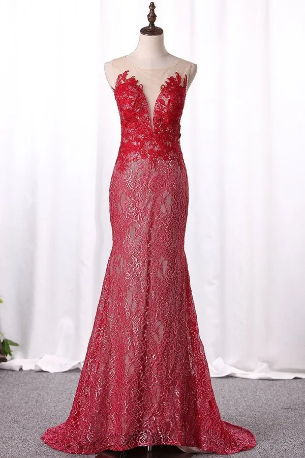 2024 Scoop Lace Prom Dresses Mermaid/Trumpet PKR6T4Z1