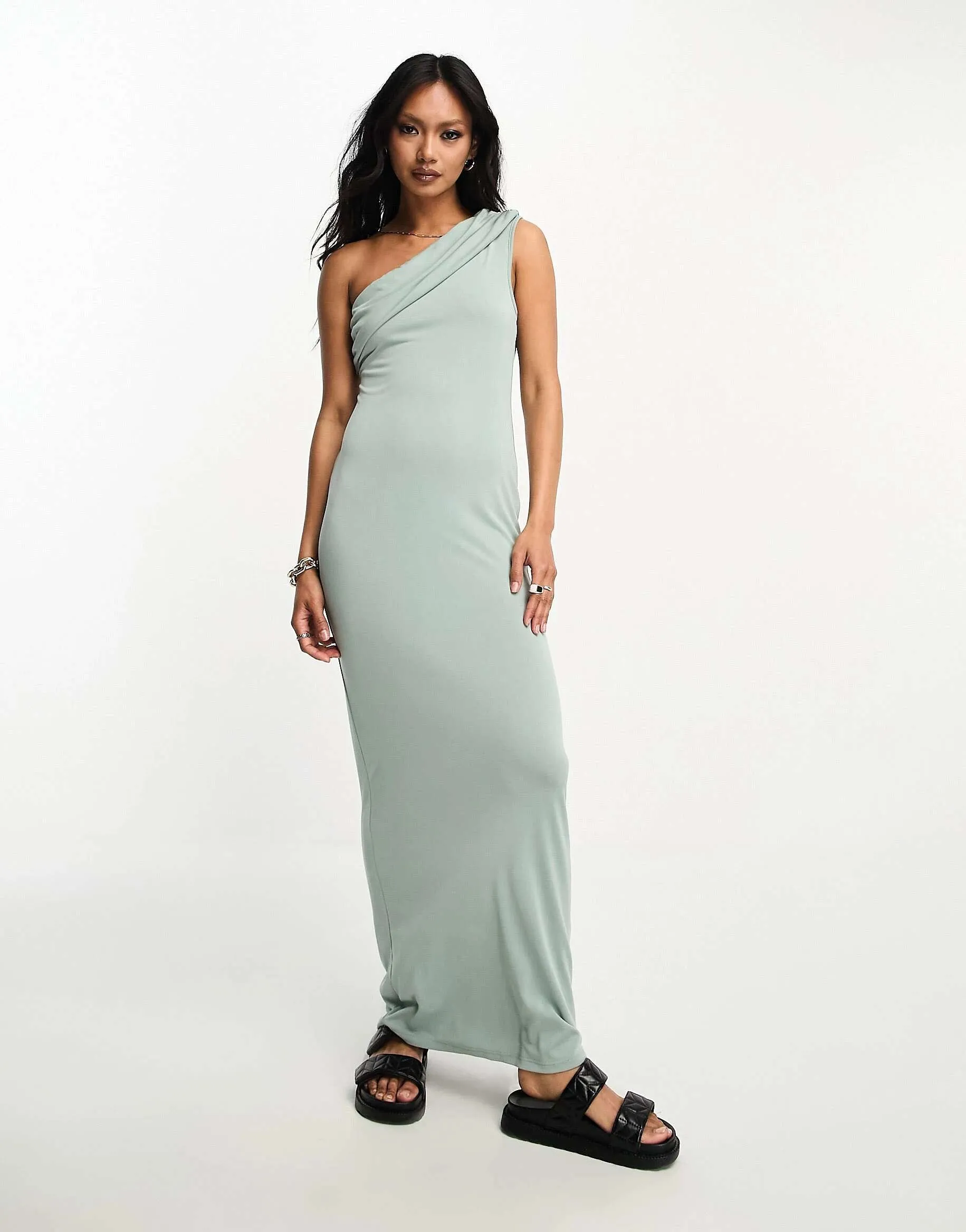 ASOS One Shoulder Draped Doily Maxi Dress