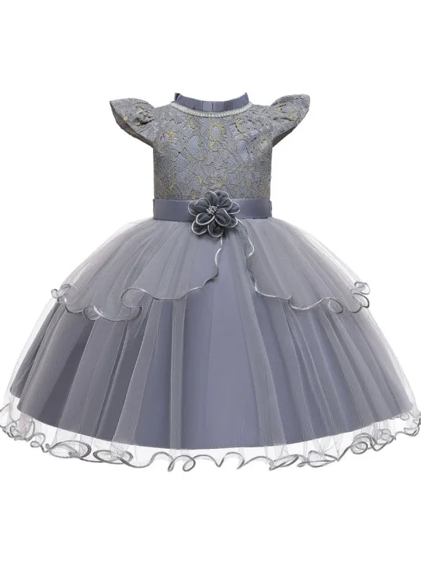 Cute Pink Beaded Flower Girl Dresses Jewel Sleeveless Knee Length Princess Kids Party Dresses