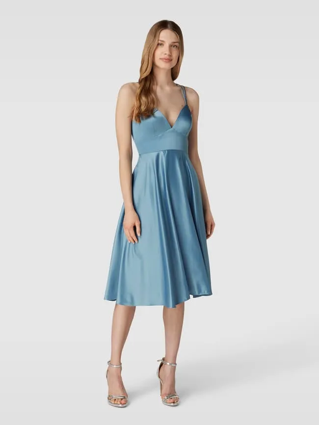 Jake*s Cocktail Cocktail Dress with Crossed Spaghetti Straps, Blue