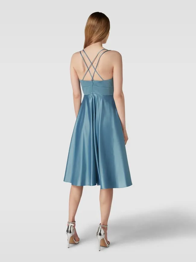Jake*s Cocktail Cocktail Dress with Crossed Spaghetti Straps, Blue