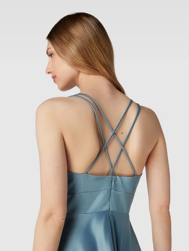 Jake*s Cocktail Cocktail Dress with Crossed Spaghetti Straps, Blue