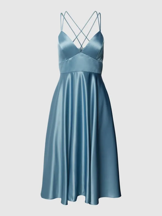 Jake*s Cocktail Cocktail Dress with Crossed Spaghetti Straps, Blue