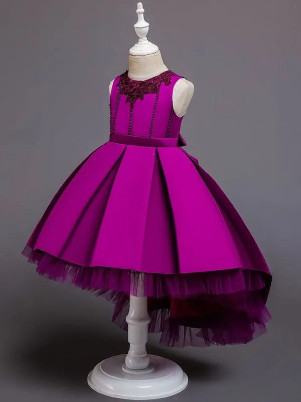 Pink A-Line Sleeveless Flower Girl Dresses Jewel Neck Tulle Formal Kids Pageant Dresses