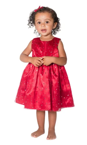 Popatu Baby Girls Foil Stars Overlay Burgundy Dress