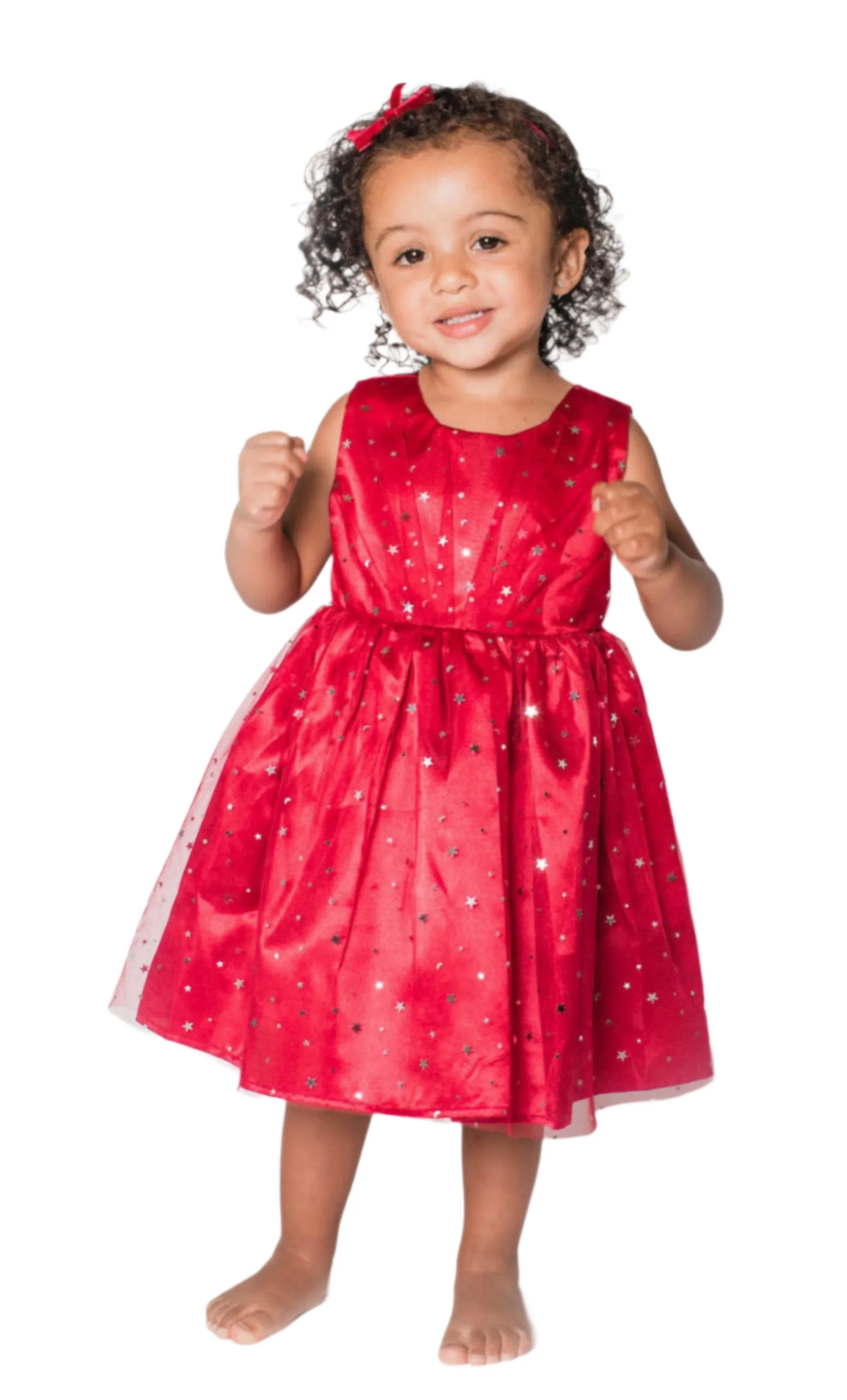 Popatu Baby Girls Foil Stars Overlay Burgundy Dress