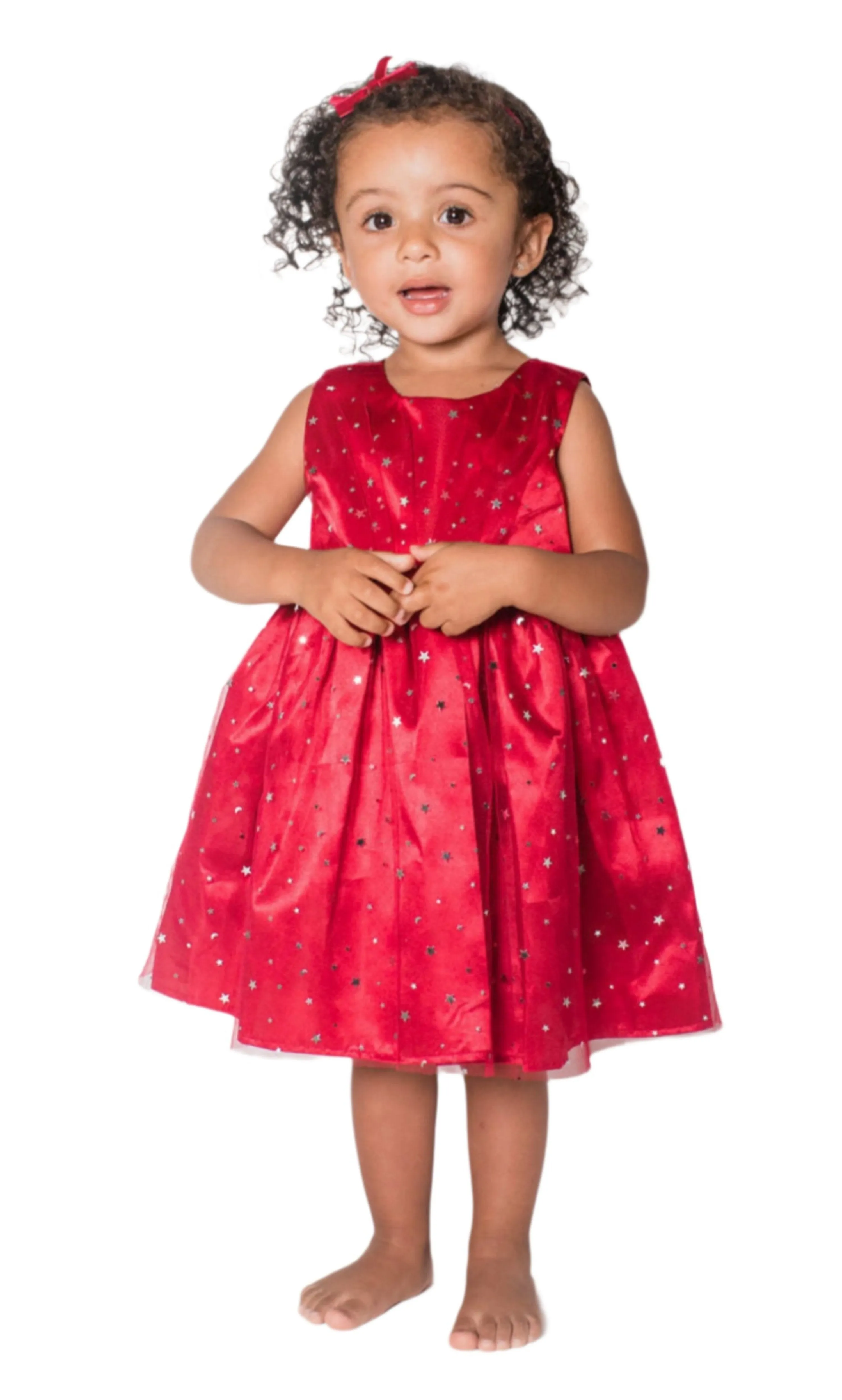 Popatu Baby Girls Foil Stars Overlay Burgundy Dress