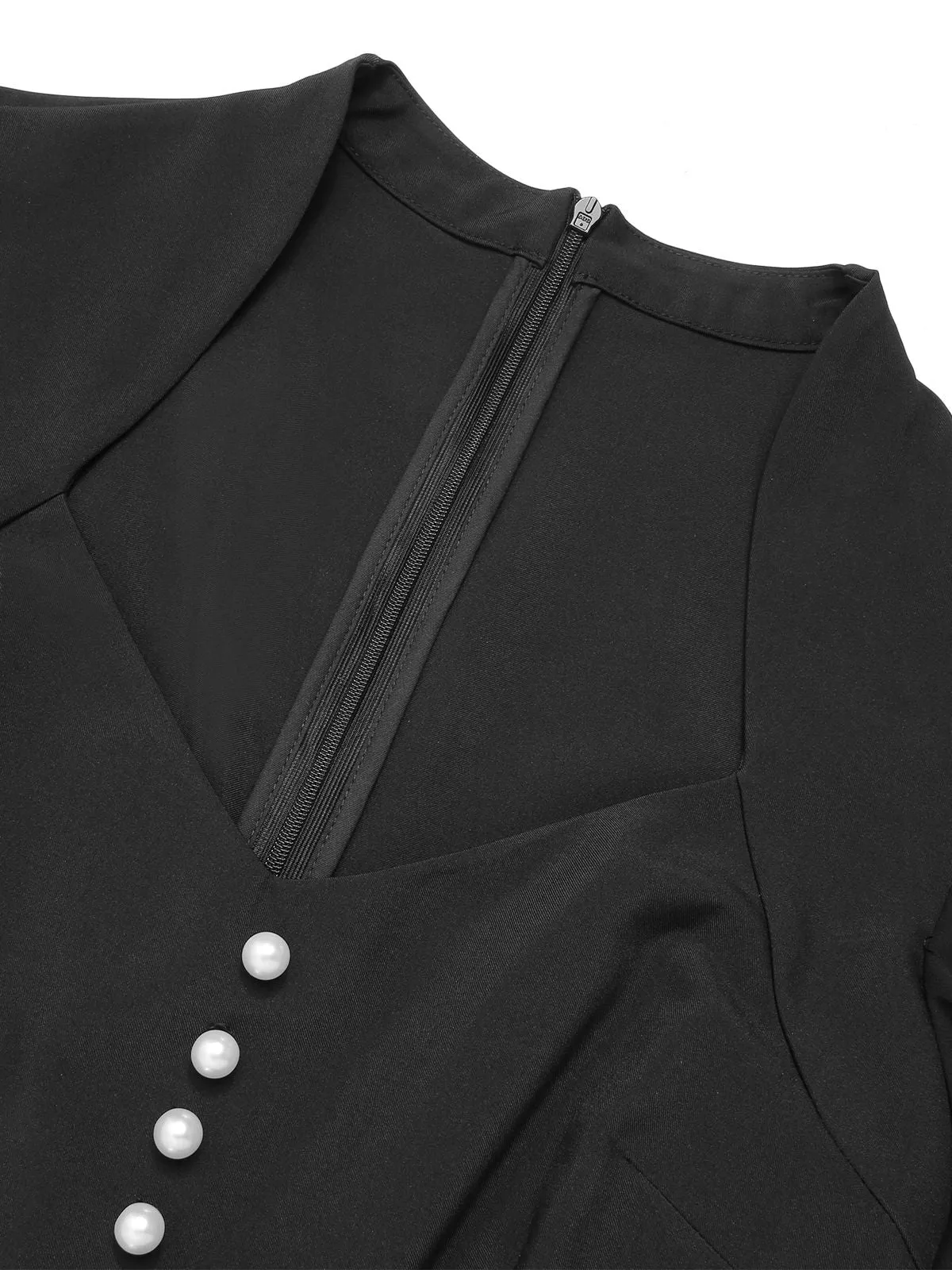 [Pre-Sale] Black 1950s V-Neck Pearl Buttons Dress