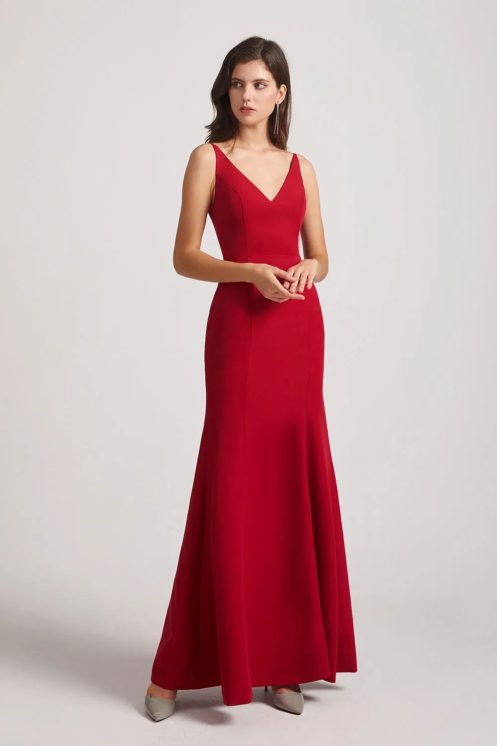 Straps Double V-Neck Trumpet Bridesmaid Dresses (AF0082)