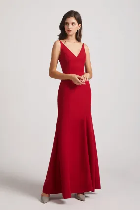 Straps Double V-Neck Trumpet Bridesmaid Dresses (AF0082)